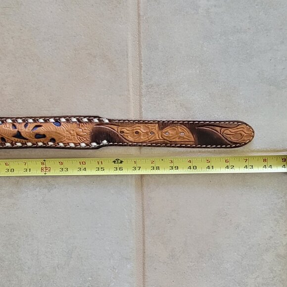 VTG Wilson's Leather Goods Western Tooled Leather Belt Indianhead Buckle Savage - Picture 14 of 16